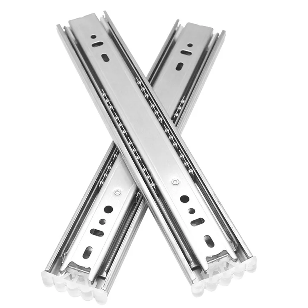 2Pcs Stainless Steel Drawer Slides Smooth Self Close Heavy Duty Three Section Cabinet Slide Rail Buffer Damping System