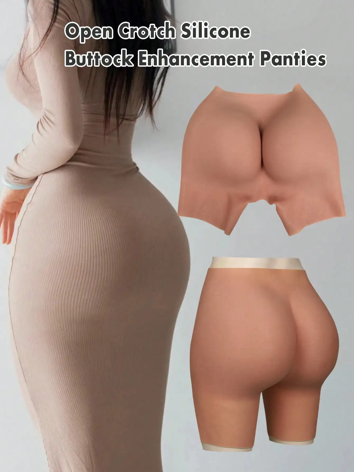 

Silicone Butt Lifting & Hip Padding Pants Open-Crotch High-Stretch Pants for man and woman home use， transgender，crossdressing