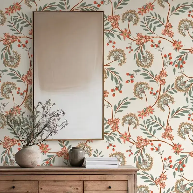 Floral Paisley Wallpaper In Soft Pastels,Damask Modern Style Wall Mural For Room Decoration, Self-adhesive Or Traditional Papers