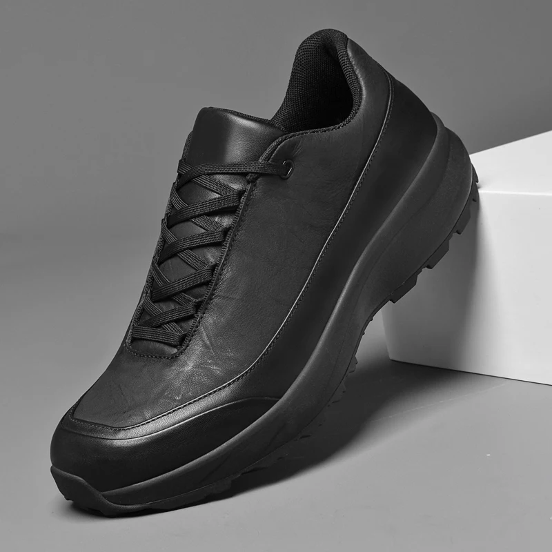 

Мужские классические черные дышащие противоскользящие спортивные туфли Outdoor Brand: новые, высококачественные и модные повседневные кожаные туфли на шнуровке