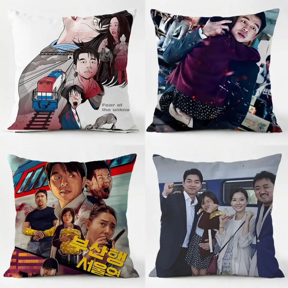 T-Train To Busan Cushion Cover Daily Washable Linen Pillowcase Soft  for Sofa Bed Home Room Decor