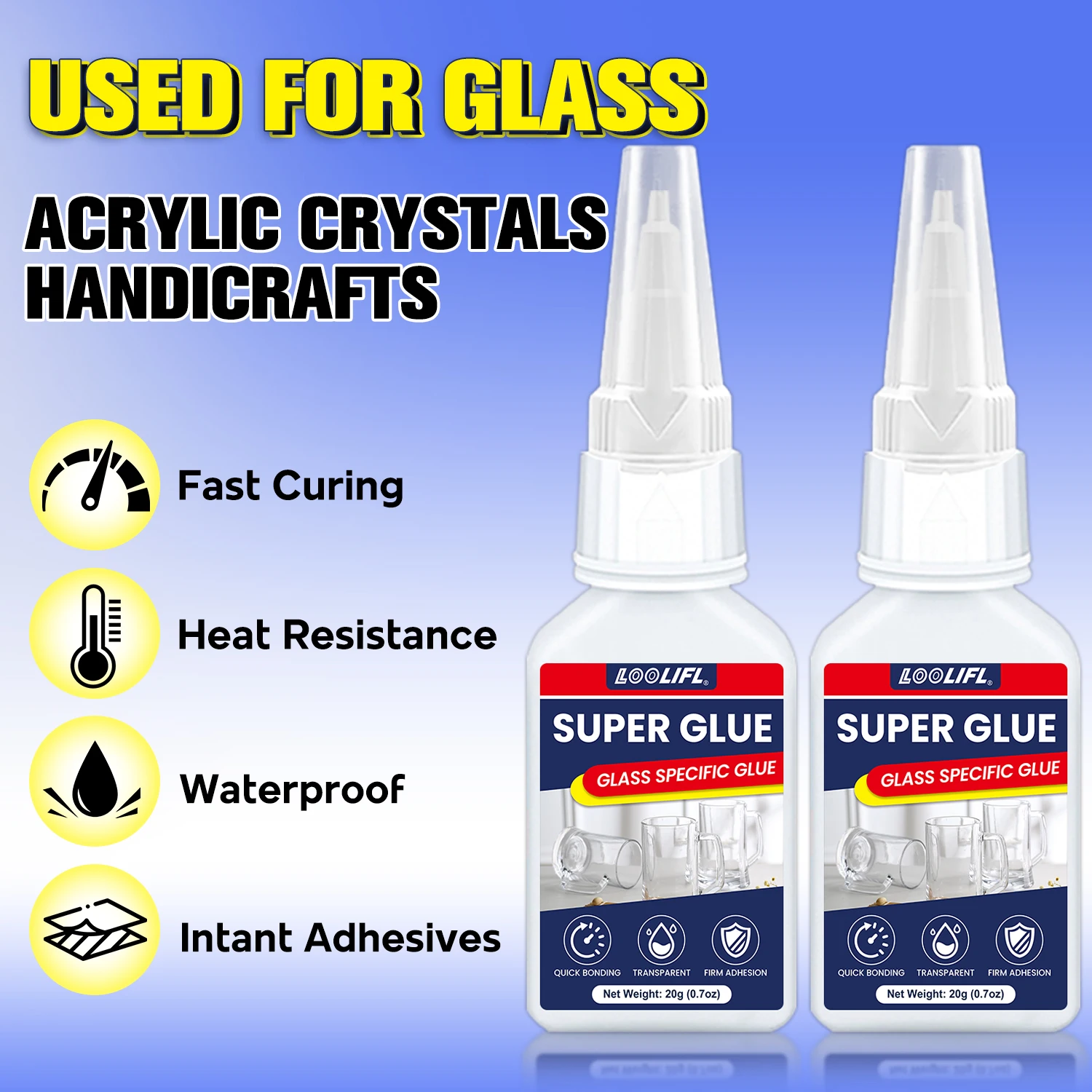 Colle pour verre forte, colle pour bijoux, liaison en trois secondes, la colle instantanée est transparente et insipide. Réparation sans couture, adaptée