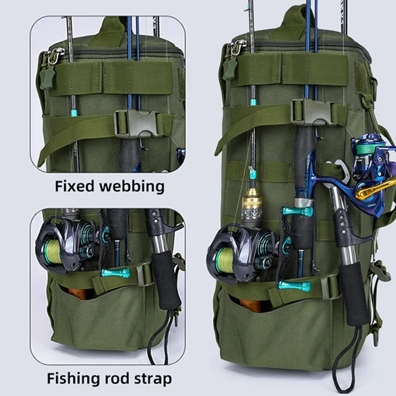 

Fishing Backpack Tackle Bag with Rod Holders Fish Equipment Storage Molle Camping Hiking Outdoor Multifunctional Bag