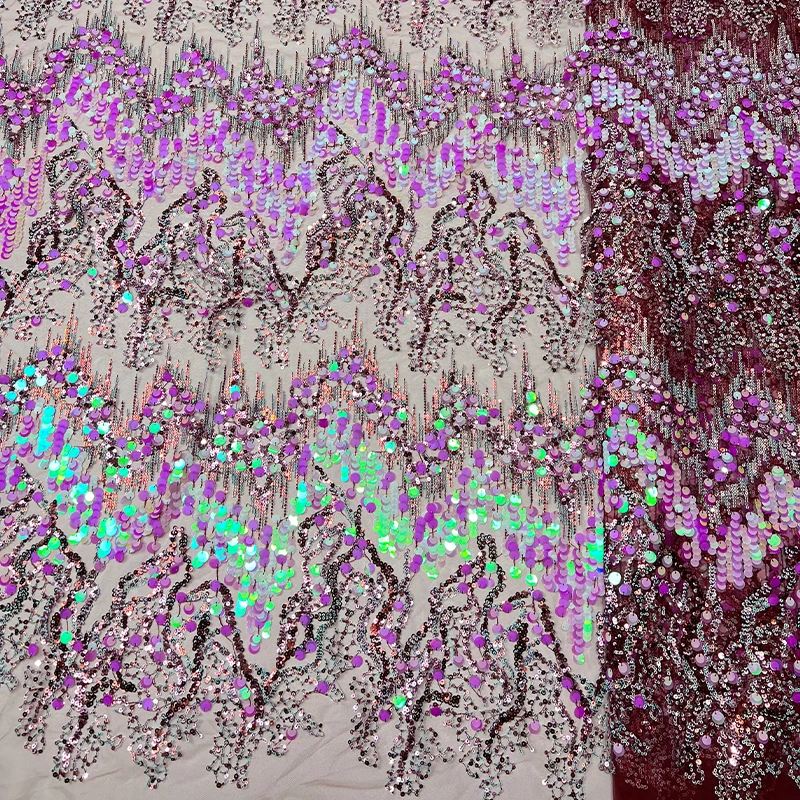 French luxurious lace mesh fabric, African high-quality large sequined willow sequined embroidered lace fabric for evening gowns