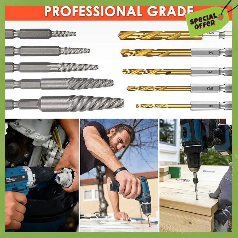 11 Pieces Screw Extractor Set Easy Out Bolt Extractor Set Reverse Drill Bit Extractor Set For Removing Broken Screws