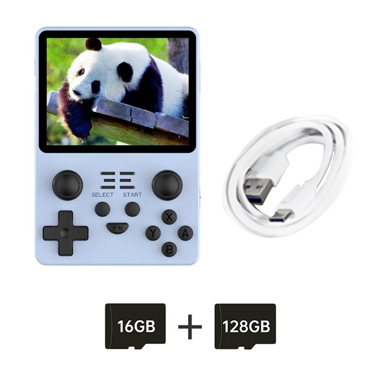 RGB20S Retro Game Console Handheld Video Game Console Easy To Use 16G+128G 3.5 Inch IPS Screen Open Source System (Blue)