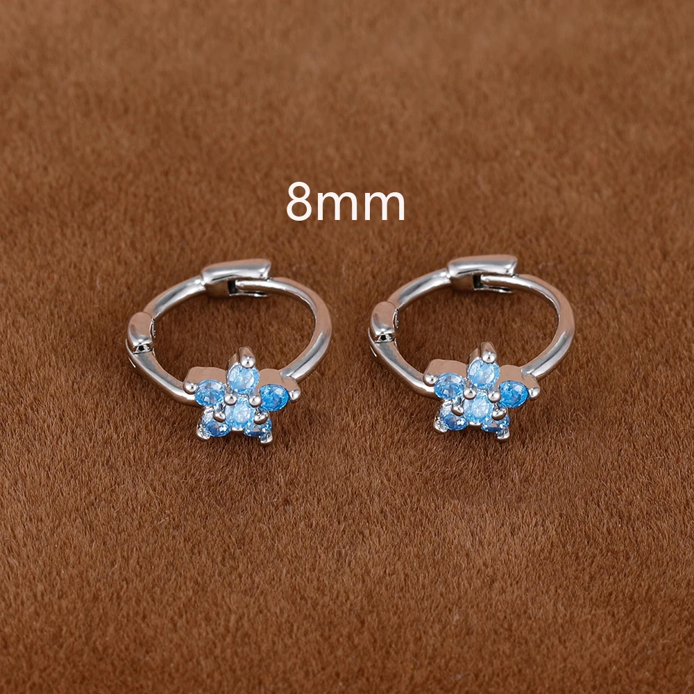 2er-Set schlichte, modische Blumen-Huggie-Creolen 6MM 8MM mit kleinen Zirkonia-Kristallen für Knorpel- und Ohrstecker-Piercings – Detail 19
