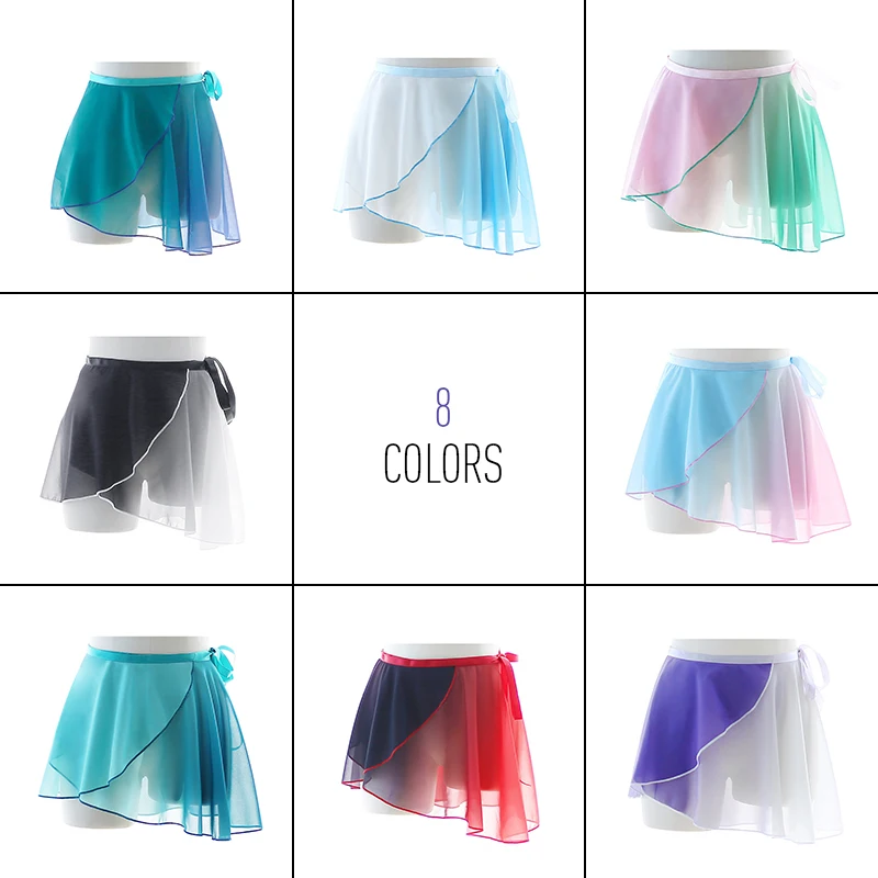 Vrouwen Chiffon Dans Rokken Gradiënt Onregelmatige Mini Rok Polyester Doorschijnende Rok Gymnastiek Ballet Training Dragen Hip Sjaal