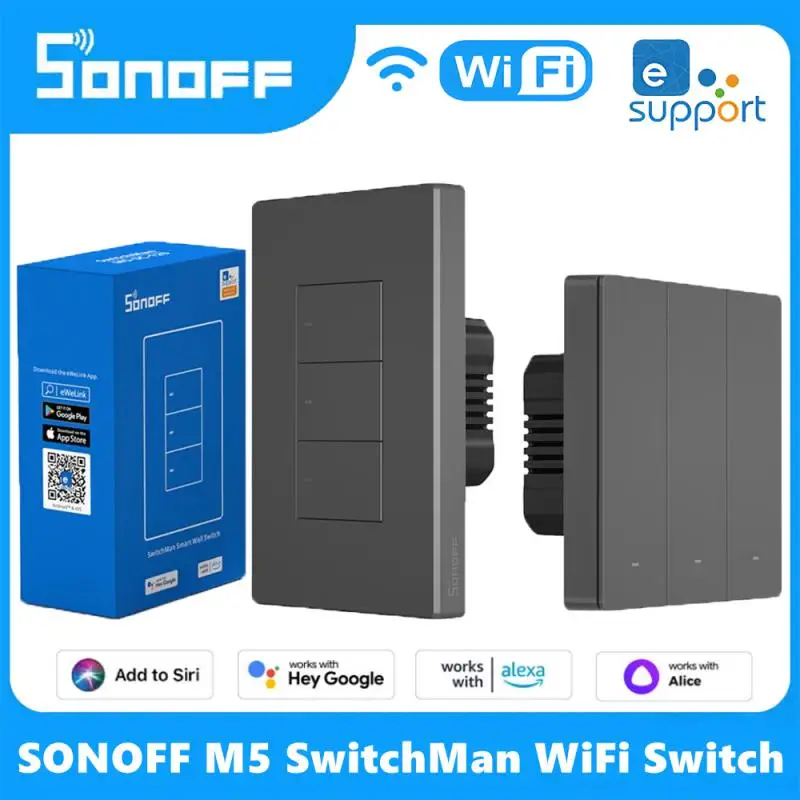 

Умный выключатель SONOFF M5 SwitchMan с Wi-Fi, умный выключатель для умного дома, тип 86/120, 1/2/3, настенный переключатель для ЕС/США через Ewelink Alexa Google Home Alice