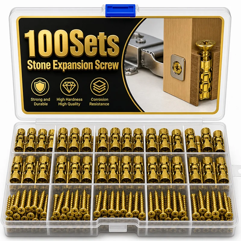 6*14mm gezahntes Expansionsrohr-Schraubenset, Türscharnier-Reparatur-Befestigungsschraube, Gewinde-Wandanker, Schrankbefestigungen für Beton und Trockenbau – Detail 3