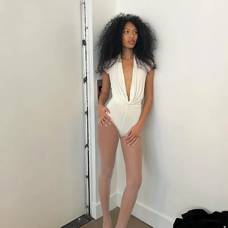 

Sexy White Ruffle Bodycon Jumpsuit Summer Ladies Fashion One Piece Romper Casual Party Wear