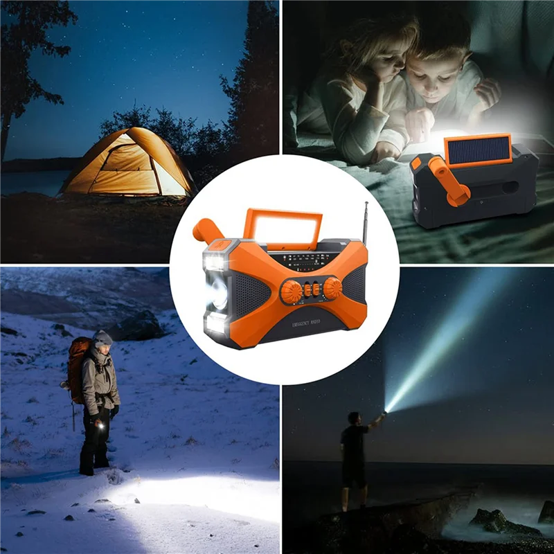 

ABGI-2X 10000Mah Emergency Radio, Solar Hand Crank Radio, Portable Radio With Phone Charger, LED Flashlight Orange