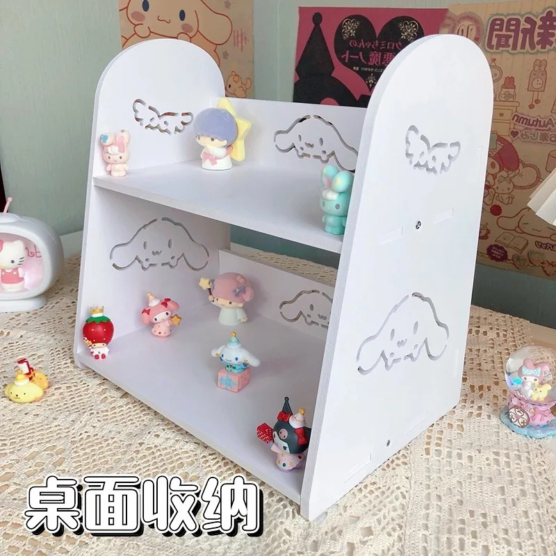 Sanrio Desktop Storage Rack Cartoon Cinnamoroll Hello Kitty Kuromi Multifunctional Children Bookshelf Double-Layer Storage Shelf