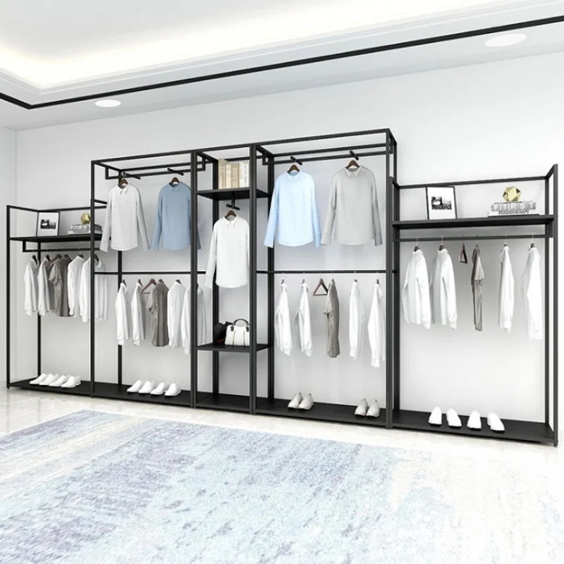 custom，Top Supplier Showroom Garment Display Furniture Black Iron Clothes Display Racks and Stand for Boutique