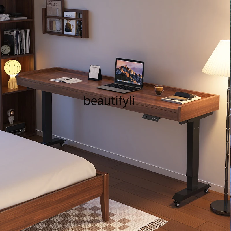 

Bedside table Movable electric lift cross bed table with drawers Bedroom long bed, solid wood desk