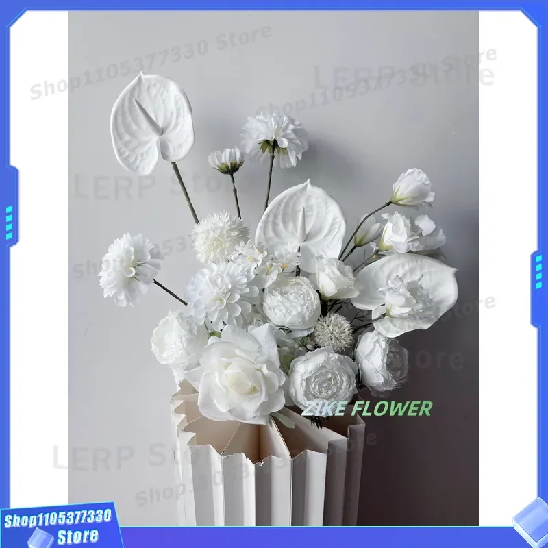 Custom All White Artificial Flower Row for Wedding Sweetheart Table Centerpiece Decoration Supplies Hot Selling ZIKE Brand