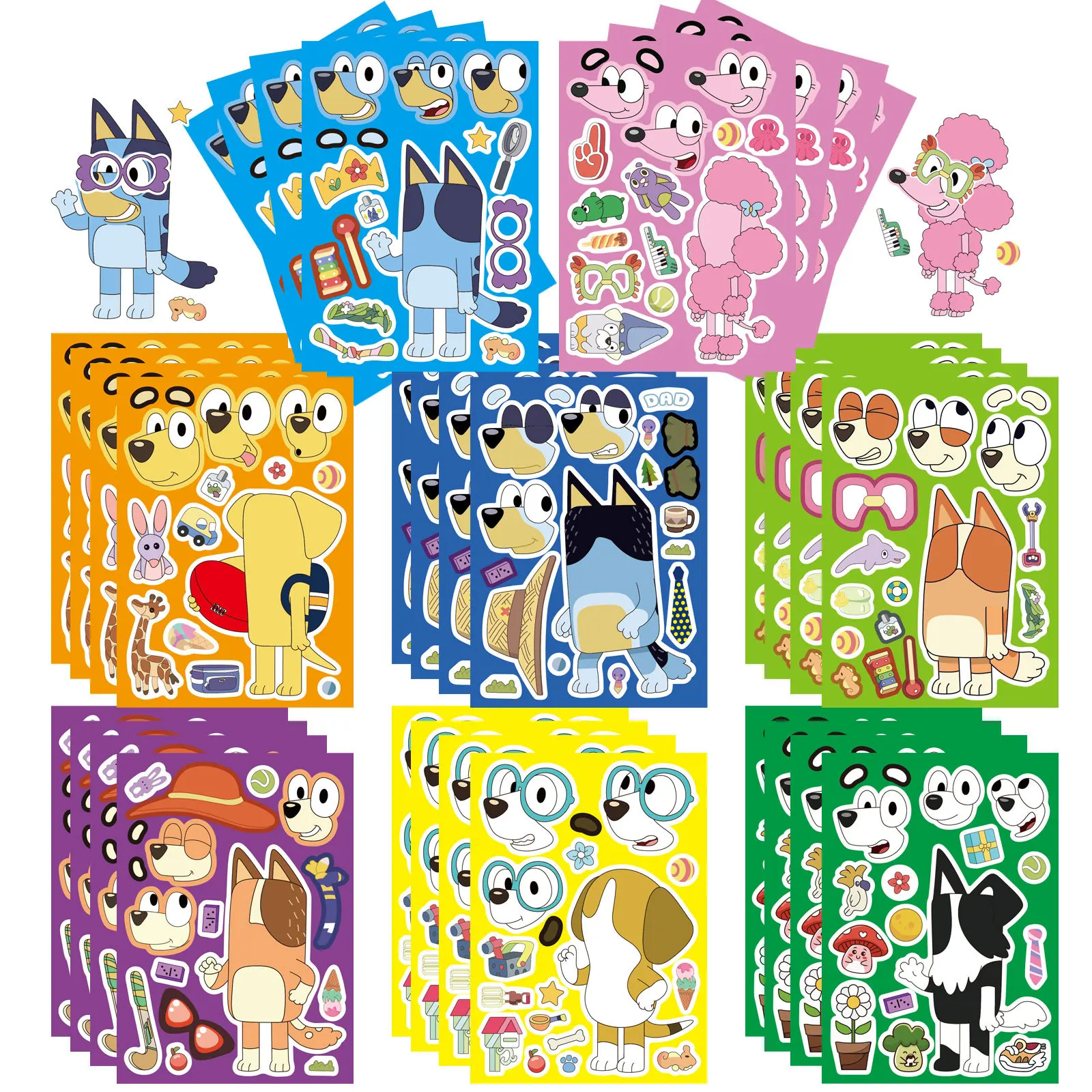 Kawaii Bluey Educational Puzzle Stickers DIY Cartoon Anime Luggage Skateboard Notebook Decals Decoration Kids Toys Birthday Gift