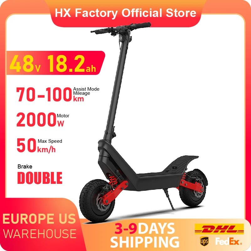 HX X10 18.2AH Electric Scooter 2000W 50KM/H Foldable Electric Kick E Scooter Dual Motors 11 Inch Escooter for Adults