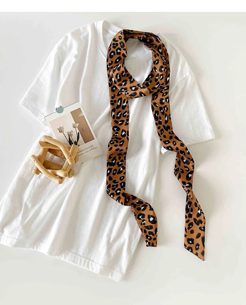 CHIC Lengthen 200cm Small Narrow Long Scarf For Women Thin Print Tie Belt Scarfs Women Satin Silk Neckerchief Waistband Ribbon