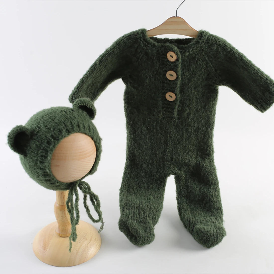 Newborn Baby Sets Knitted Mohair Stretch Romper Teddy Bear Clothes Newborn Photography Prop Baby Outfit