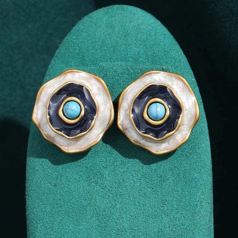 

Vintage Enamel Devil's Eye Stud Earrings 18k Real Gold Color Wedding Woman Party Luxury Jewelry Designers Accessories 2026