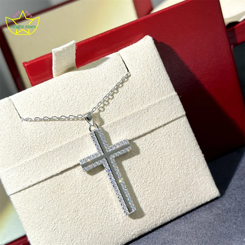 Bright Stars light luxury fashion S925 sterling silver cross double row diamond stitching smooth necklace