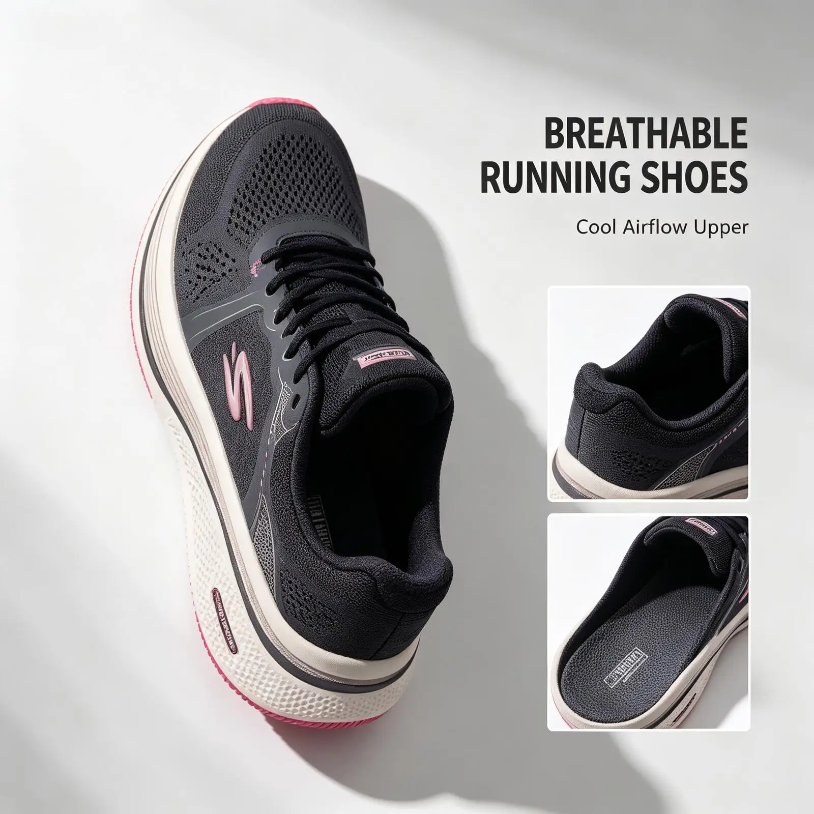 SKECHERS Women Elevate Go Run Walking Shoes Breathable Platform Wedge Sneakers Cushioned Athletic Running Trainers 129005-BKPK