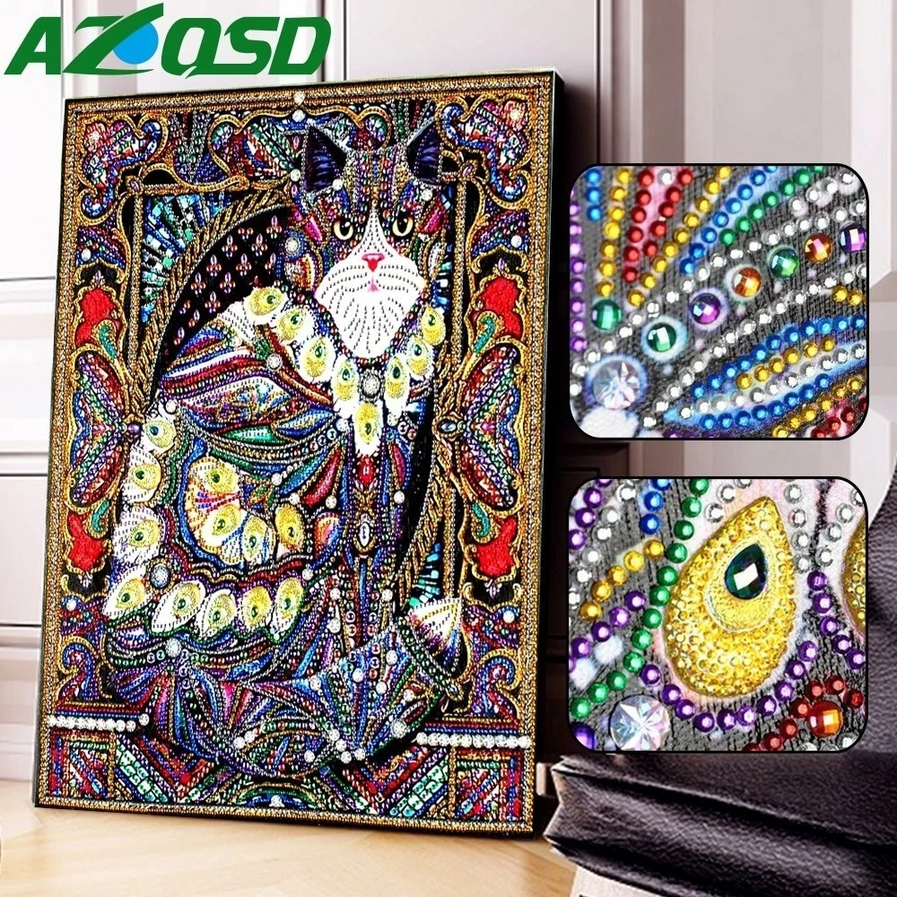 AZQSD Diamond Painting Cat Needlework Diamond Embroidery Animal Home Decor Partial Round Drill Special Shaped 5D DIY