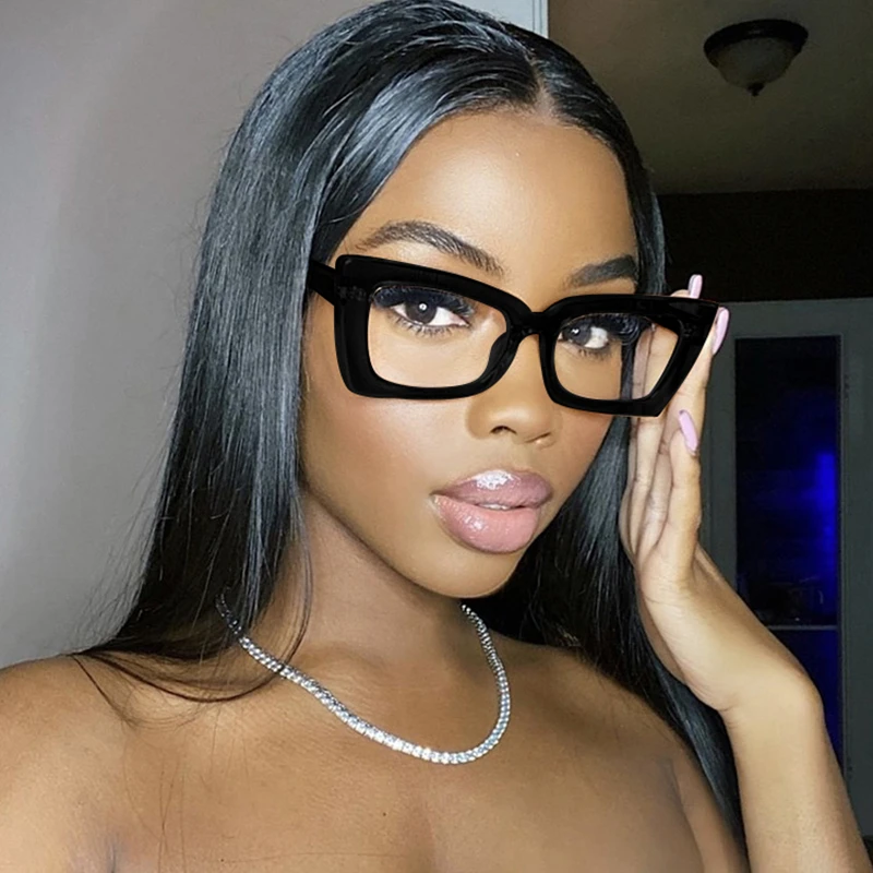 Classical Brand Design Femal Big Square Red Frame Anti Computer Electronic Product Blue Light Radiation Resistance Women Glasses