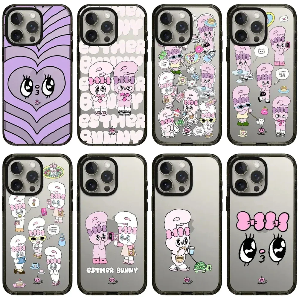 

Cute Rabbit Stickers 2.5 Acrylic Black Border Phone Case Cover for IPhone 12 13 14 15 16 Pro Max Case for 16 Pro Max