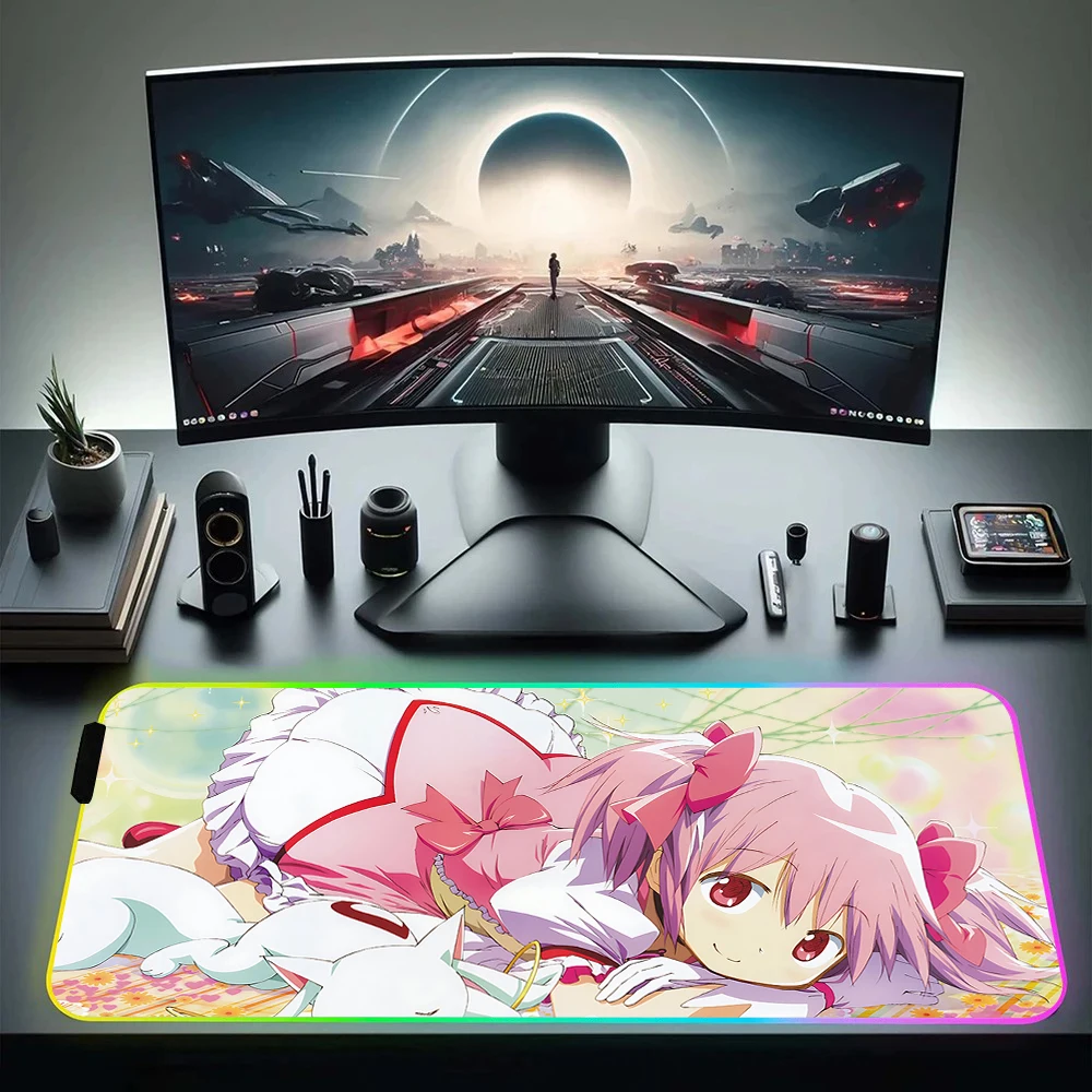 

Laumango Madoka Magica RGB ПК геймерская клавиатура коврик для мыши коврик для мыши светодиодный светящийся коврик для мыши резиновый игровой компьютерный коврик для мыши