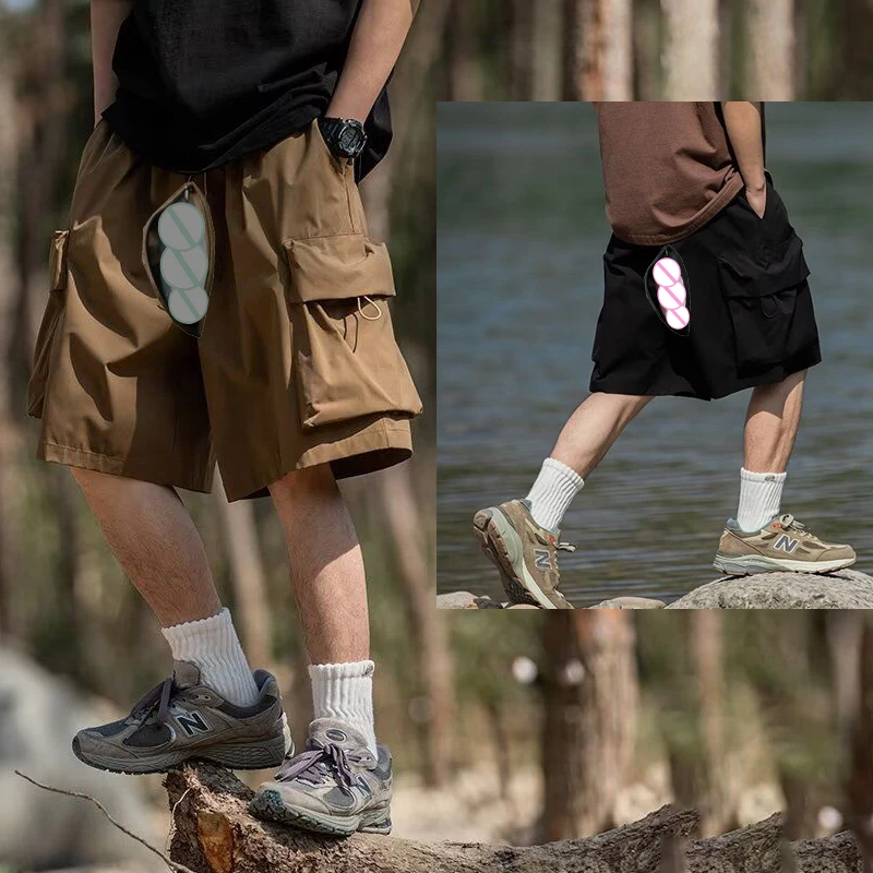 Summer Crotch Overalls Men Baggy Shorts Vintage High Street Thin Casual Short Y2k Streetwear Outdoor Sex Cargo Pants Big Pocket