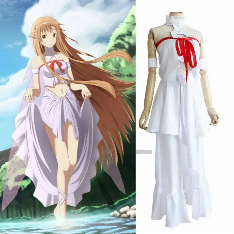 Hot Halloween costumes anime Yuuki Asuna cosplay Sao Sword Art Online costumes prison skirt women full set white dress with wig