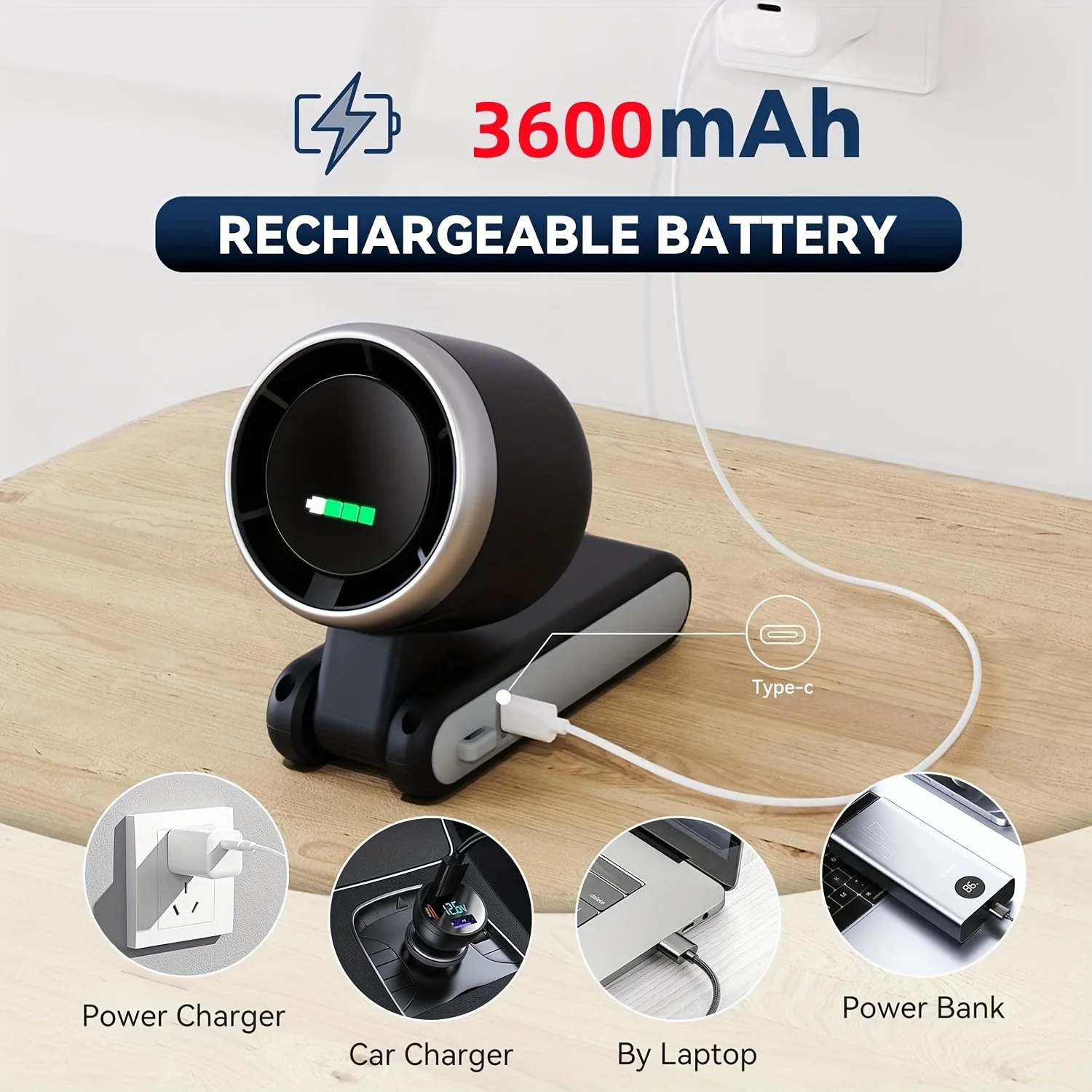 

Portable handheld turbofan, 5-speed control, 3600mAh rechargeable battery, 4-12 hours of working time, 3-in-1 personal pocket fa