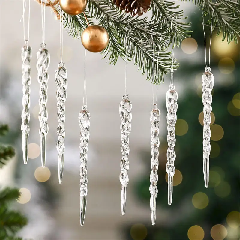 12/24 Stück kristallklare Weihnachtsbaumschmuck, Eiszapfen-Dekorationen für Urlaub und Winter, Party-Dekoration, Urlaubsdekorationen