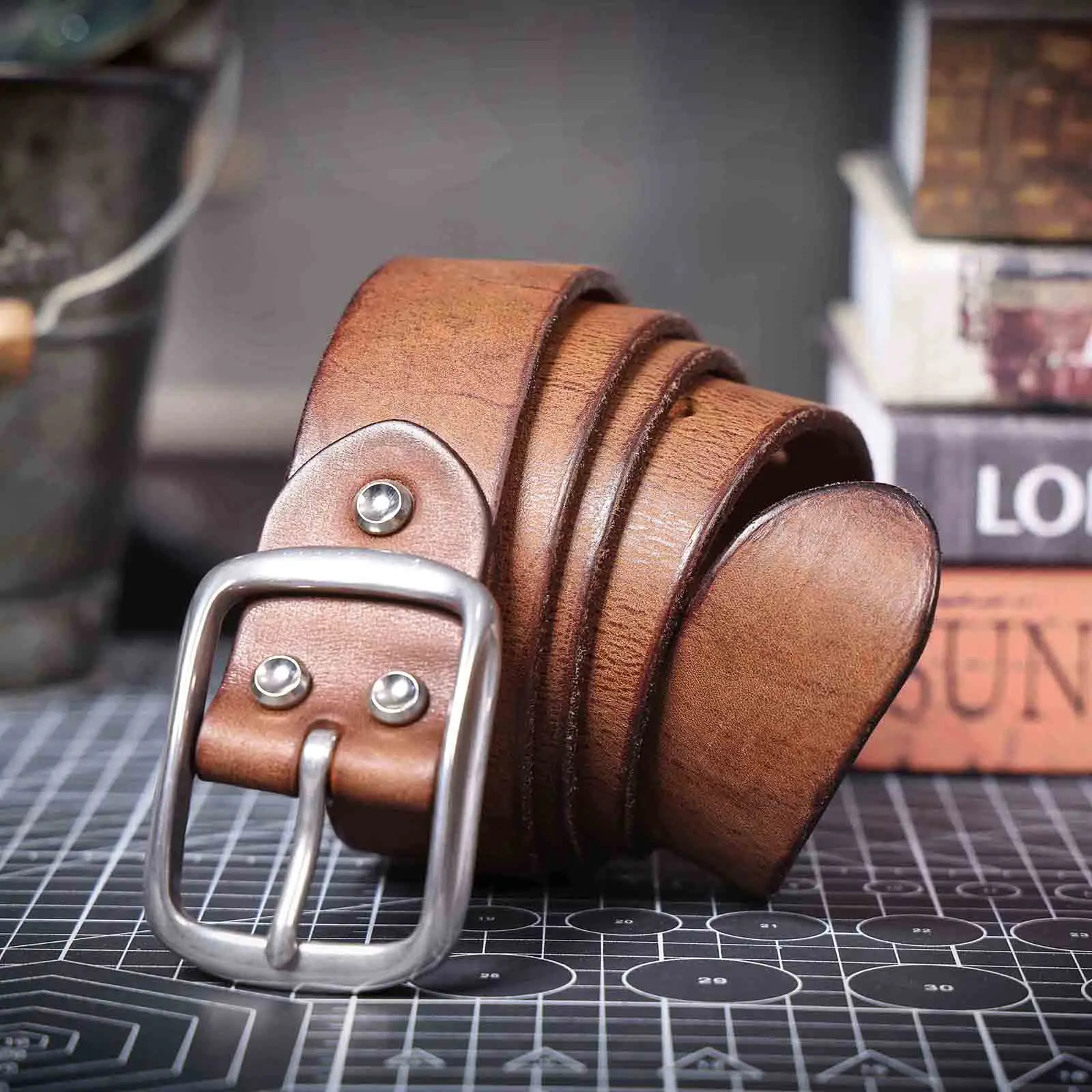 Vintage Echt leder Herren Rindsleder Gürtel Edelstahl Schnalle italienisches verdicktes Leder mit Geschenk box, ideale Wahl für Geschenk – Detail 21