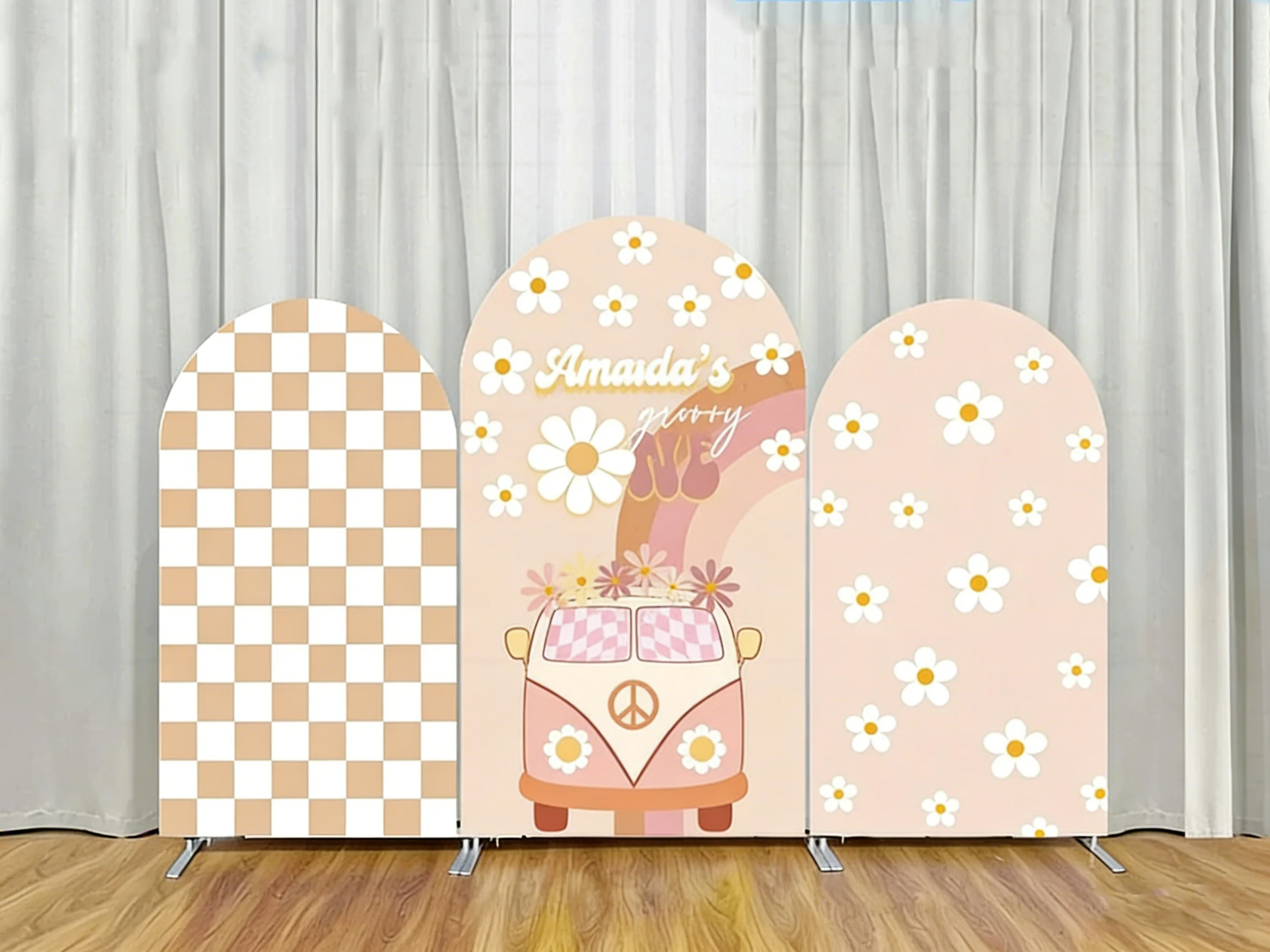 

LS 2-Sided Arch Cover Little Daisy Pink Bus Decoration Backdrop Baby Shower Arch Wall Kids Birthday Party Photo Banner