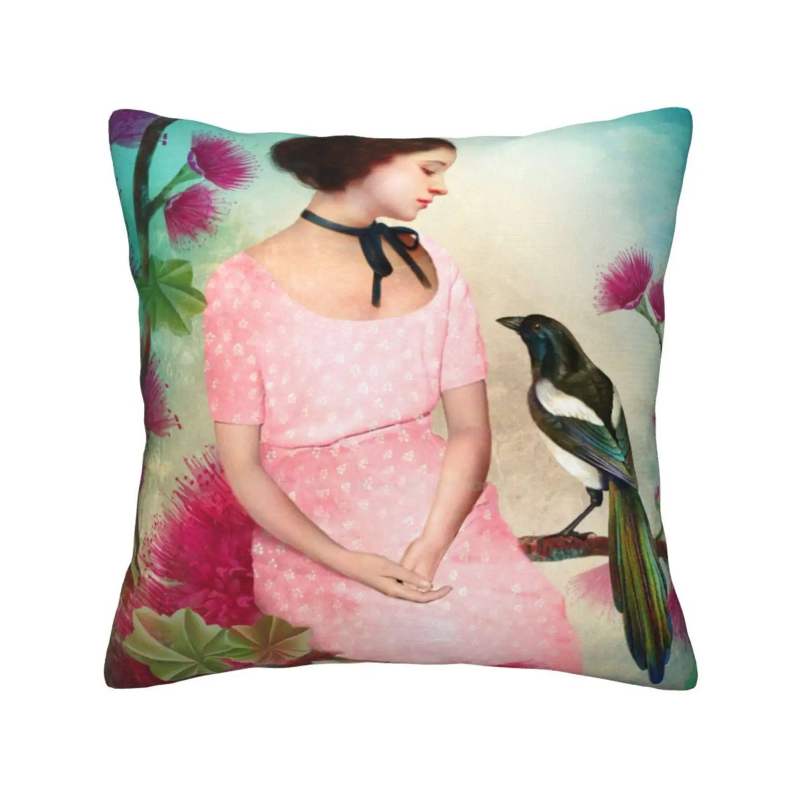 A Daydream Funny Cute Decor Square Pillowcase Girl Woman Bird Nature Dream Fantasy Christian