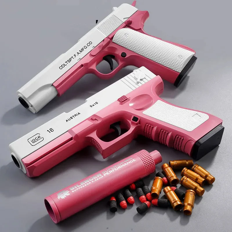 Toy Pistol Soft Bullet Toy Guns M1911 Shell Ejected Foam Darts Blaster Manual Airsoft Weapon with Silencer For Kids Adults