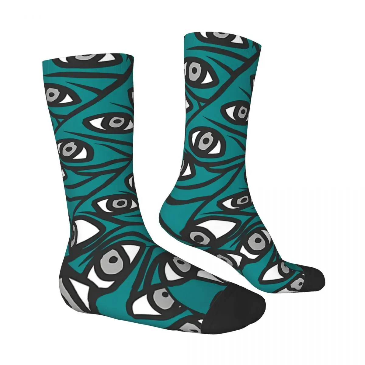 Funny Men's Socks Freddie Eyeballs Teal Green Vintage Harajuku Alien Hip Hop Casual Crew Crazy Sock Gift Pattern Printed