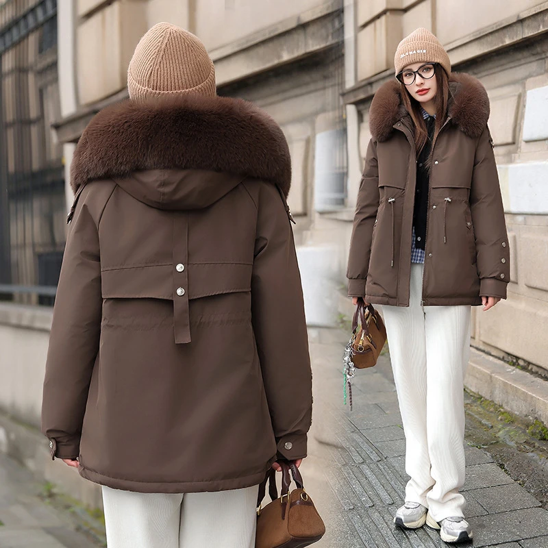 

Plus Velvet Padded Cotton Padded Jacket Women's Winter Coat Korean Big Fur Collar Slim Waist Students Parkas Outwear JJ264
