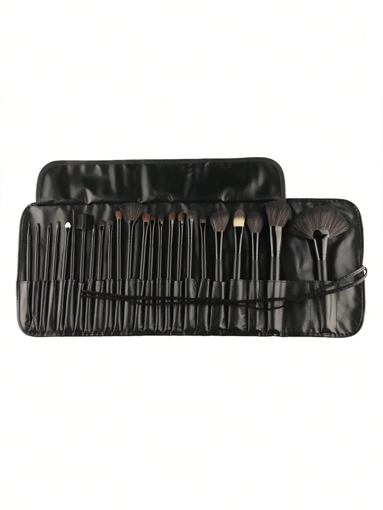 24 Pieces Black Makeup Brush Set Complete Cosmetic Brushes Eyeshadow Powder Blush Brushes with Leather Holder Bag Beauty Tool