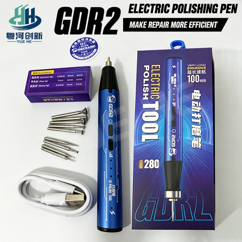 MECHANIC GDR2 Electric Polishing Pen 3Speed with 9 Diamond Grinding Heads for Phone Motherboard Repairs Tools