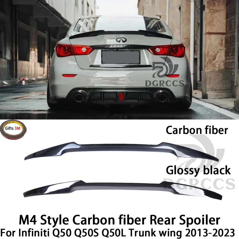 

For Infiniti Q50 Q50S Q50L M4 Style Carbon fiber Rear Spoiler Trunk wing 2013-2023 Carbon fiber Glossy black