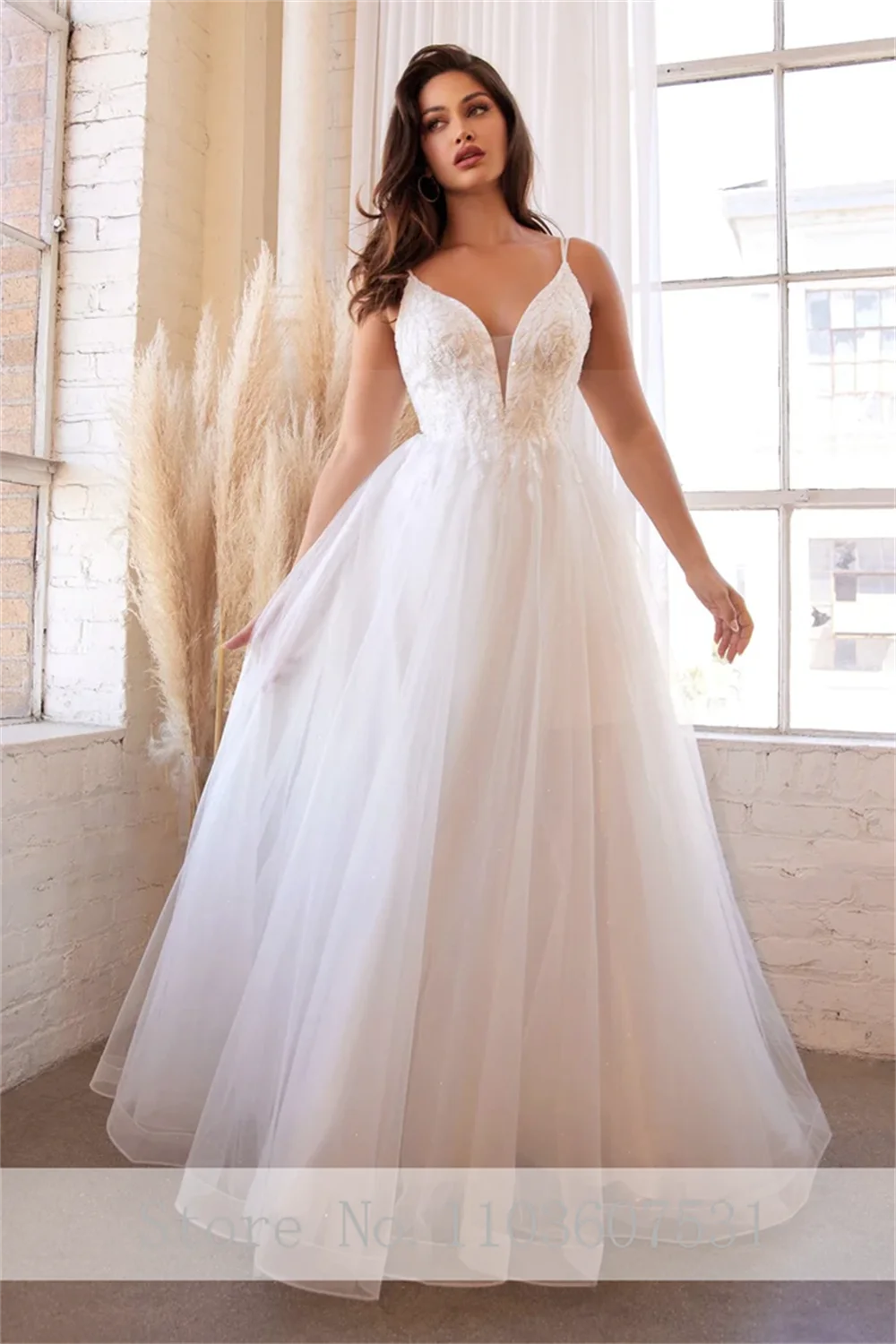 Robe de Mariée en Tulle et Dentelle à Col en V pour Femme, Bretelles Spaghetti, Ligne A, Fermeture Éclair, Patients