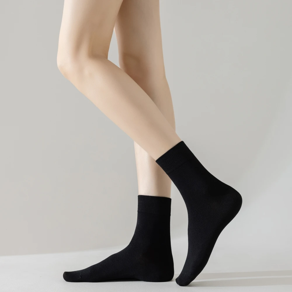 6 Pairs Women's Solid Color Bamboo Fiber Socks High Quality Fashion Black And White Casual Socks No Pilling Cotton Socks