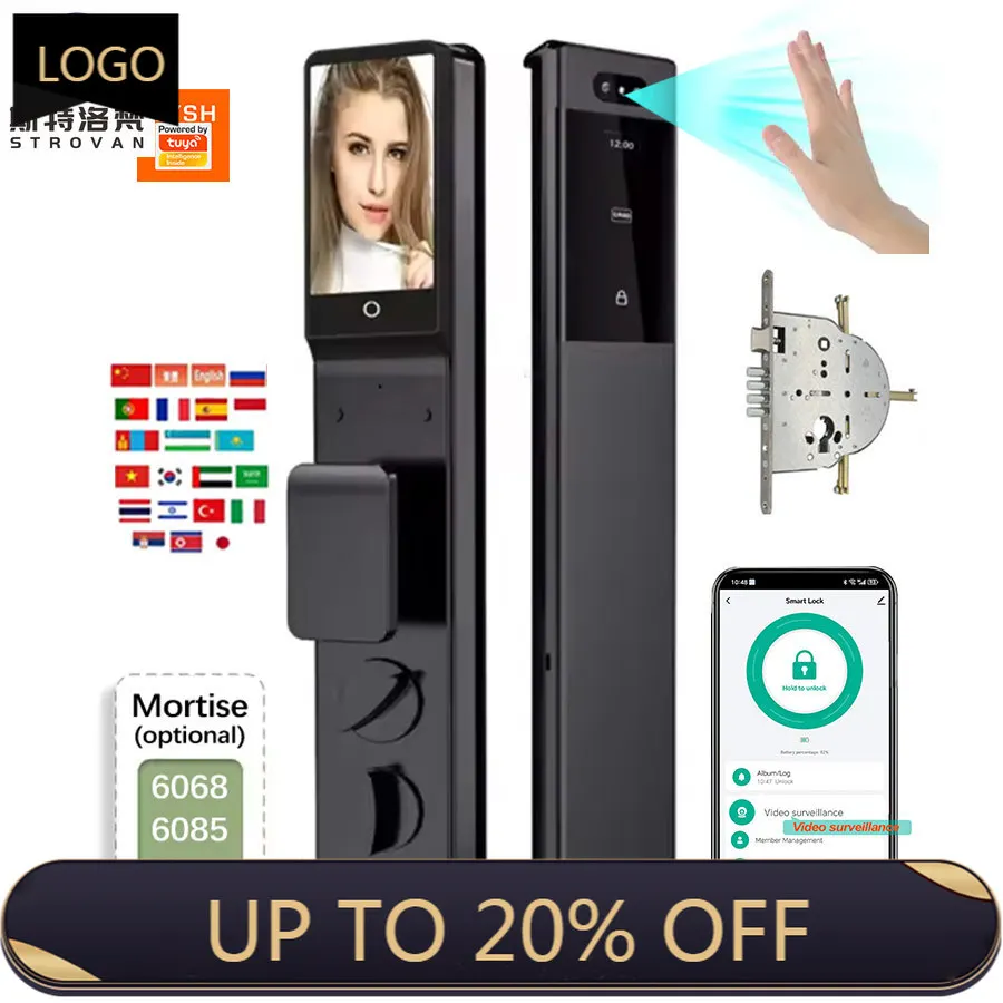 

STLF Tuya Wifi Smart Video Digital Fingerprint Door Lock Face Recognition Real-time Intercom Cerradura Inteligente Smart Lock