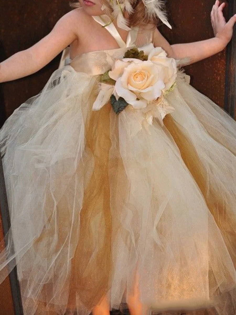 Robe de fille de fleur de Rose personnalisée enfants anniversaire fronde sans manches princesse thé longueur mariage dentelle Besch robe de bal robes 2025