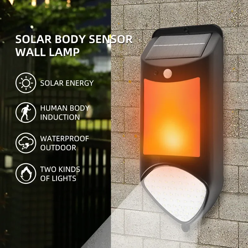 

Home Energy-saving Outdoor Solar Charging Human Body Induction Light Courtyard Light Control LED Flame Special Effect Wall Lamp