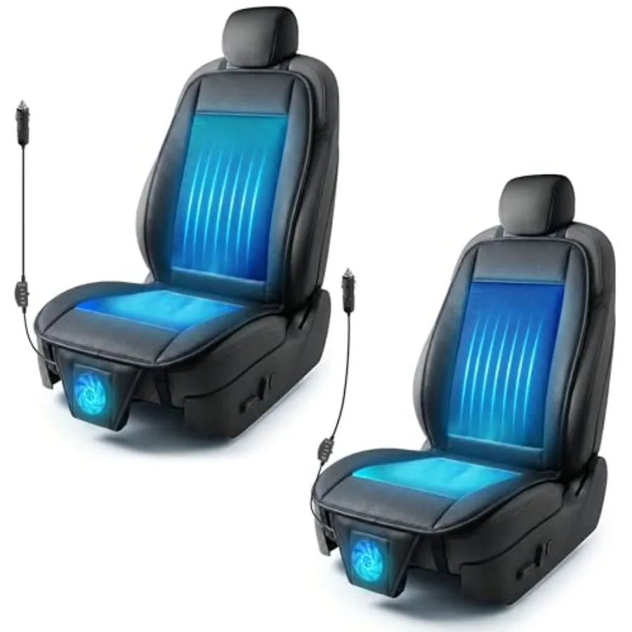 

Black Cooling Car Seat Cushion 2-Pack Mesh Fabric Black Adjustable 12V Temperature Control Enhanced Air Circulation for Univers